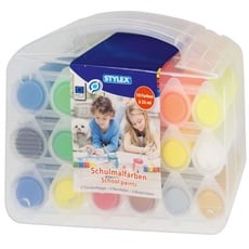 Bild 28952 - Schulmalfarben, 18 Malfarben für Kinder, in 25 ml Näpfen im praktischen Mehrzweckkoffer, 6 Standardfarben, 6 Neonfarben und 6 Metallicfarben
