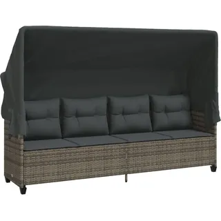 vidaXL Sonnenliege mit Dach und Kissen Grau Poly Rattan - Grau