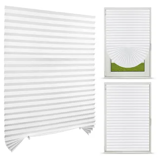 NUTKIT Plissee ohne Bohren, Fenster Plissee 90x150cm (BxH), Blickdicht Sichtschutz Plisseerollo Faltrollos zum Kleben,50% Sonnenschutz Verdunkelung Lichtdurchlässig Rollo für Innen Fenster&Tür(Weiß)