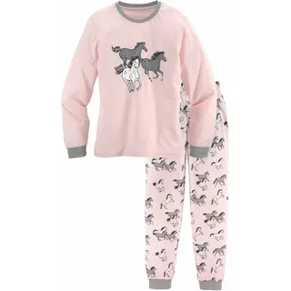 PETITE FLEUR Pyjama, (2 tlg., 1 Stück), in langer Form mit Pferde Print PETITE FLEUR rosa-grau-meliert