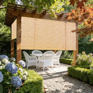 Natur Bambusrollo 60 70 80 90 100 110 120 140 160cm Breite Bambusrollo Wetterfest Aussen Schilfrohrrollo Natur Sonnenschutz Sichtschutz Rollo Outdoor Für Türen und Fenster(Natural,B150x H200 cm)