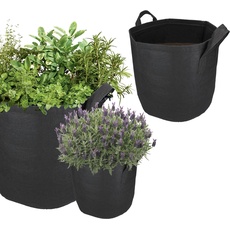 mumbi 3X Pflanzsack Pflanzentasche Pflanzen Sack Tasche Smart Grow Bag Vliesstoff mit Griffen 30 Liter, Schwarz