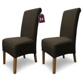 Scheffler Home Stuhlhussen Emma Cottina Braun 2er Set – Elastische waschbare Stuhlbezüge aus Baumwolle – Stuhlabdeckungen für Hochlehner Esszimmerstühle – Öko-Tex Zertifiziert