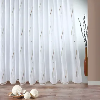 Gardine WECKBRODT "VIVIEN" Gr. 2, weiß (caramel, weiß), B:300cm H:175cm, Voile, Polyester, Gardinen, Gardine, echte Stickerei, Voile, Allover, Motiv, Halbtransparent, gebogt, Store