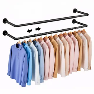 KZOBYD 2er Set Ausziehbar Kleiderstangen für die Wand, 67-111cm lang Kleiderständer zur Wandmontage, Metall Kleiderstange zum Aufhängen von Kleidung, Kleiderständer für Wand Platzsparend Wandstange