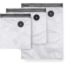 Bild von CASO Vacu ZIP-Bags Set - 20 Folienbeutel in 3 verschiedenen Größen, besonders stark und reißfest (150 μm), wiederverwendbar, SousVide, inkl. 2 Vacu ZIP-Locker und 4 Bögen Food Manager Sticker