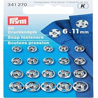 Prym 341270 Annäh-Druckknöpfe MS 6–11 mm silberfarbig, silber