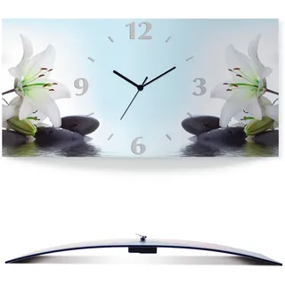 ARTland Wanduhr Nadonna Lilien und Spa Steine im Wasser Größe: 60x30 cm - weiß