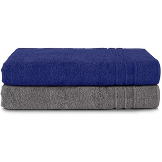Komfortec 2er Saunatuch Set 70x200 cm aus 100% Baumwolle, XXL-Saunatücher, Sauna Handtuch, Weich, Groß, Frottee, Schnelltrocknend, Anthrazit/Navyblau