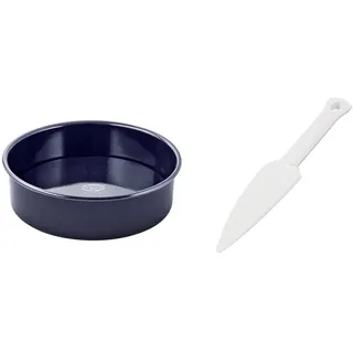 Dr. Oetker 2363 Oetker Hebeboden Ø 28 cm BACK-LIEBE EMAILLE, Kuchenform für köstliche Torten (Farbe: Blau) & Kuchenlöser, einfaches und schnelles Lösen (Farbe: weiß)