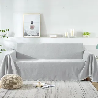 VanderHOME Hochwertige Wohndecke Sofa überwurfdecke Einfarbig Dekorativen Couch Überwurf für Sofa Groß Vielseitig Sofaüberwurf ist Die Erste Wahl für Familie Reisen und Büro 180 * 180cm Hellgrau