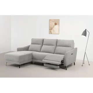 INOSIGN Ecksofa »TAYLER 3-Sitzer, L-Form (Breite 239cm), elektr. Relaxfunktion, USB A/C« und Recamiere, Liegefunktion durch Recliner, Federkernpolsterung, grau