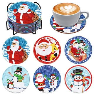 Souarts Weihnachten Diamond Painting Untersetzer mit Halter, 6PCS DIY Diamant Painting Coasters Basteln Erwachsene Kinder für Glas Tassen Vasen Kerzen Getränke