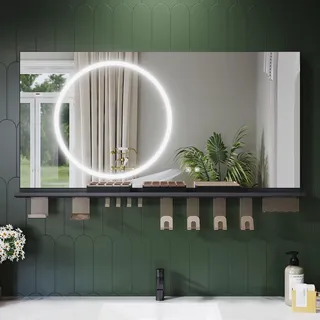 SONNI Badezimmerspiegel 120 x 60 cm, dreifarbig, dimmbar, RA90, beschlagfrei, mit multifunktionaler Ablage