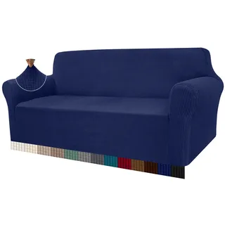 Granbest High Stretch Sofabezug Moderne Sofaüberwurf Jacquard Elastische Sofahusse für Wohnzimmer Protector für Hunde Haustiere (3 Sitzer, Dunkelblau)