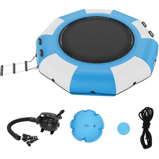 VEVOR Aufblasbarer Wassertrampolin mit Leiter, Wasserdichte, Abriebfeste, Wassertrampoline 3,05 m Großen Sprungfläche, Sprungplattform-Wasserpark Pool Trampolin, Blau + Weiß 185 kg Tragfähigkeit