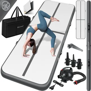 KESSER® Turnmatte Airtrack aufblasbar 2-6m, Fitness-/Gymnastikmatte, inkl. Tragetasche & Luftpumpe - Grau