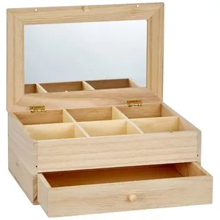 Artemio Schmuckkiste mit 6 Fächern,aus Holz,mit Spiegel und Schublade,Beige, 26 x 17,5 x 11,5 cm 14001052 Braun