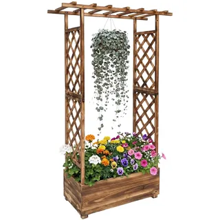 Relaxdays Blumenkasten mit Rankgitter 110 x 183 x 44 cm Braun