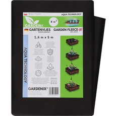 GARDENIX® 8 m2 Anti Unkrautvlies 50g/m2 ‒ Gartenvlies Aqua mit sehr hoher Wasserdurchlässigkeit, Hohe UV-Stabilisierung, reißfest Schwarz (1,6m x 5m)
