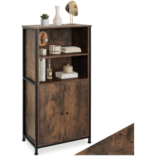 tectake Highboard Doncaster, mit höhenverstellbaren Füßen, 60 x 38 x 125 cm, Industrial Holz dunkel, rustikal , Rostfarben , Holzwerkstoff , Beton Optik , Rechteckig , 60x125x38 cm , Kleinmöbel, Kommoden, Highboards