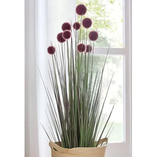 Dekoleidenschaft große Topfpflanze Allium 90 cm hoch, Kunstpflanze, Dekopflanze für Wohnzimmer, Bad & Schlafzimmer, unechtes Ziergras, Dekogras wie echt