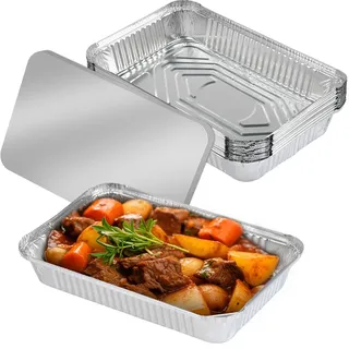 "N/A" 20 Stück Große Aluschalen 1900 ml Alu-Tropfschalen Aluschalen mit Deckel 26 × 19cm,Aluminium Tropfschalen Groß Rechteckig Aluschalen,Hitzebeständig Fettauffangschale passend für Grillschalen