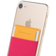 Sinjimoru Handy Kartenetui für Kreditkarten & Bargeld, Slim Wallet Smartphone Kartenhalter zum aufkleben ID Card Holder für iPhone und Android. Sinji Pouch Flap Pink