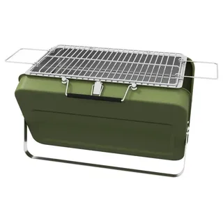 Holzkohlegrill – Tragbarer Koffergrill | Farbe: Grün | Abmessungen: 30x47x28 cm