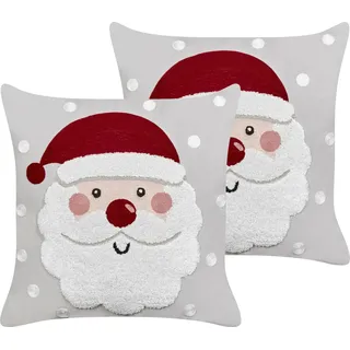 BELIANI Dekokissen 2er Set Grau Samtbezug mit Füllung 45x45 cm Weihnachtsmotiv Weihnachtsmann Schneeflocken Bestickt Wohnzimmer Schlafzimmer - Grau, Weiß, Rot