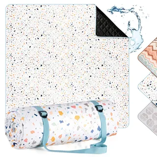 Blumtal Picknickdecke wasserabweisend 200x200 cm Boho & Terrazzo Design - Terrazzo Bunt , Ecru , Textil , 200x200 cm , Teppiche und Böden, Terrassenböden & Balkonböden