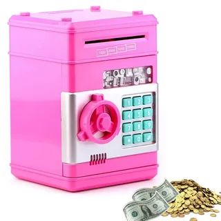 ATM Spardose, Spardose Scheine Elektronische Mit Passwort, Digitale Saving Box, Kleingeld Aufbewahrung Mit Debitkarte Bank Saving Box, Geldsparbox Mit Passwort Code Lock & Auto Money Scroll (Rosa)