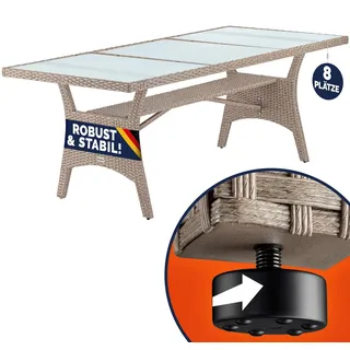 CASARIA® Polyrattan Gartentisch 190x90x74 cm mit Ablage Glas Tischplatte Höhenverstellbar Wetterfest Garten Terrasse Balkon Esstisch Gartenmöbel Creme - Creme