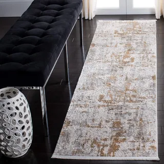 SAFAVIEH Zeitgenössische Teppich für Wohnzimmer, Esszimmer, Schlafzimmer - Shivan Collection, Kurzer Flor, Grau und Gold, 66 X 244 cm