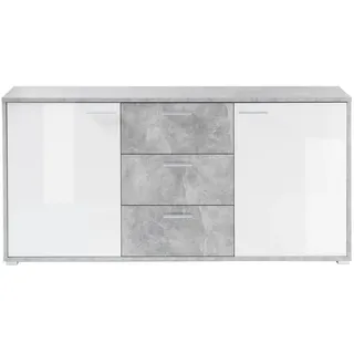 Sideboard , Grau, Weiß , Kunststoff , Betonoptik , 2 Fächer , 3 Schubladen , 180x87x37 cm , Beimöbel erhältlich, stehend, Beleuchtung , Kleinmöbel, Kommoden, Sideboards