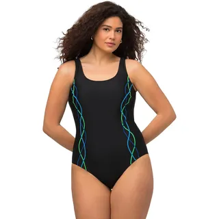 Ulla Popken Damen Badeanzug, Pipings, Unterbrustband, Vorderfutter Badeanzüge, Schwarz, 66 EU