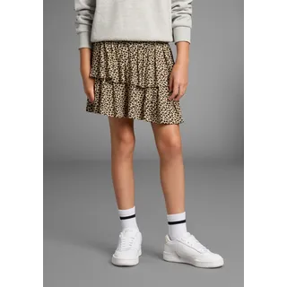 Jerseyrock KIDSWORLD "Viskose-Rock mit Leo-Allover", Mädchen, Gr. 164/170, beige (gemustert leooptik), Jersey, Obermaterial: 95% Viskose, 5% Elasthan, figurumspielend kurz, Röcke Jerseyrock, Trendiger Rock im Leoprint