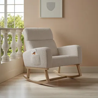 UnboxG Schaukelstuhl Relaxstuhl Sessel Stuhl Wohnzimmersessel, Schaukelsessel Gepolsterter Schwingsessel bis 130 kg belastbar Beige Lounge Chair fürs Wohnzimmer Schlafzimmer Balkon - Beige
