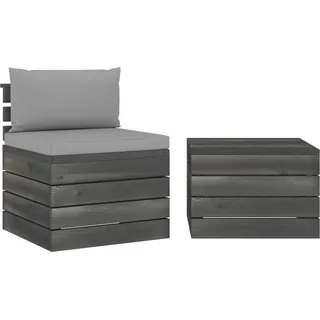 2-tlg. Garten-Sofagarnitur aus Paletten mit Kissen Kiefernholz , Gartenmöbel-Sets Design 2024 - Grau