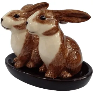 Keramik Salz- und Pfefferstreuer Set, Tiermotiv, Fauna, ca. 13 x 9 cm (Hasen)