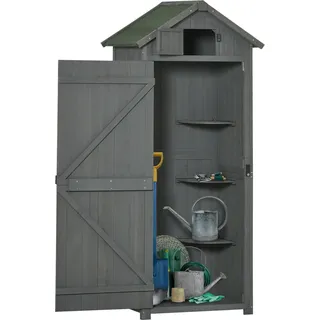 Gartenschrank Gartenhaus Gerätehaus Geräteschuppen mit Fachböden Asphaltdach Fenster Holz Grau+Grün 77 x 54,2 x 179 cm