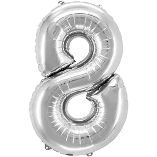 Folienballon Zahlenballon "Zahl 8" silber ca. 81cm, 1 Stk.