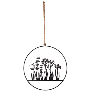 UNUS Aufhänger Blumenornament aus Metall zum Aufhängen Wanddeko Türdeko 25cm schwarz