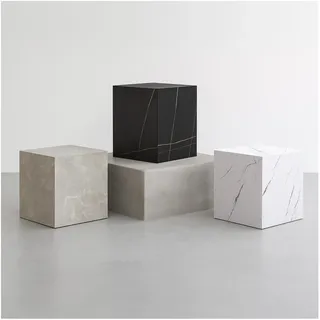 [en.casa] Beistelltisch Ellelu Würfel 45 x 40 x 40 cm MDF Marmoroptik in Weiß - Weiß