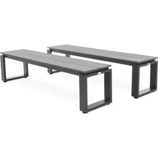 di volio 2er Set Gartenbänke Pisa grau aus Aluminium und Kunstholz, 160x36,5x41,5 cm, Gartenbank - wetterfest & langlebig, für Garten, Terrasse und Balkon - Grau, Schwarz