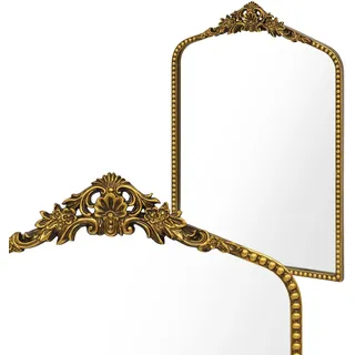 Awhtixbo Gold Barock Spiegel Antik-Vintage mit Goldrand & Bögen Dekorativer Halbrund Spiegel als Wanddekoration für Wohnzimmer, Flur Prunkvoller Wandspiegel im Barockstil,Größe: 48 x 71.5 cm