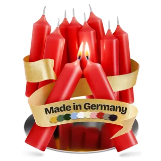 Kerzenfeld® 10 Stück, Kurze Stabkerzen Rot, 100 x 22 mm, 2-fach getaucht, lange Brenndauer 4+ Stunden, echte Manufakturqualität aus Deutschland, RAL-Zertifiziert und tropffrei