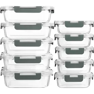 M MCIRCO MCIRCO Glas-Frischhaltedosen Set für Lebensmittel,20 Teile (10 Behälter, 10 Transparente Deckel) Spülmaschinen, Mikrowellen & Gefrierschrankfreundlich - Auslaufsicher