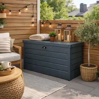 Metall Auflagenbox Kissenbox Gartentruhe Gartenbox Aufbewahrungsbox Anthrazit - Blau