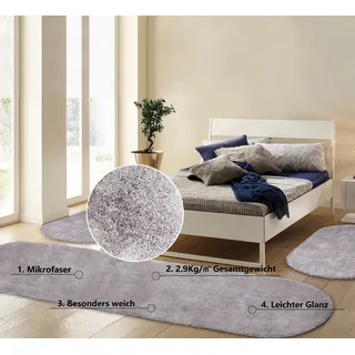 Bruno Banani Hochflor-Bettumrandung »Dana Teppich, Kundenliebling« Höhe 30 mm 3 tlg. unifarben, Mikrofaser, pflegeleicht, Bettvorleger, Schlafzimmer, silberfarben